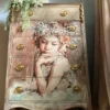 Pensive Girl Mint Decoupage Paper - Image 2